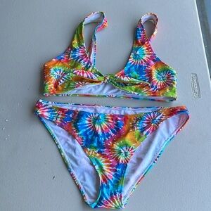 Colorful Tie-Dye Women's Swim Suit 2 piece set top and bottom